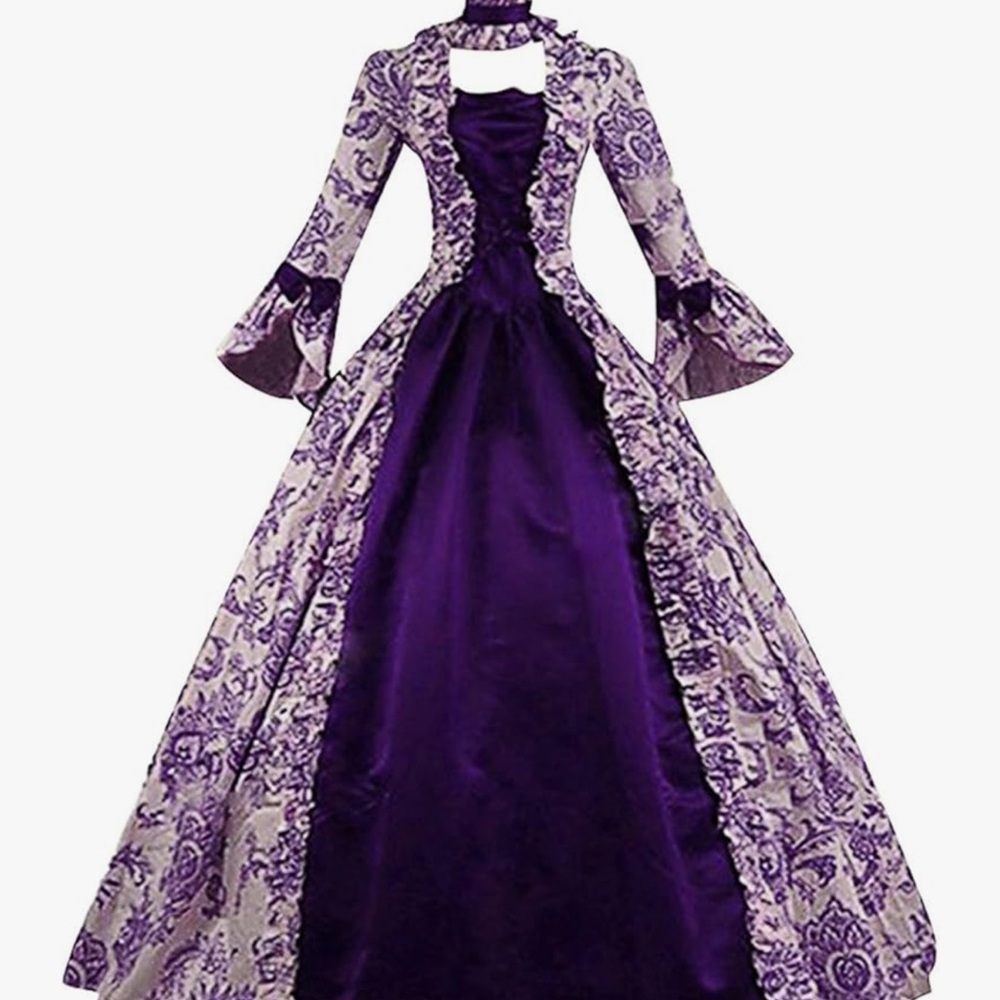 Elegant Purple and Cream Victorian Dress